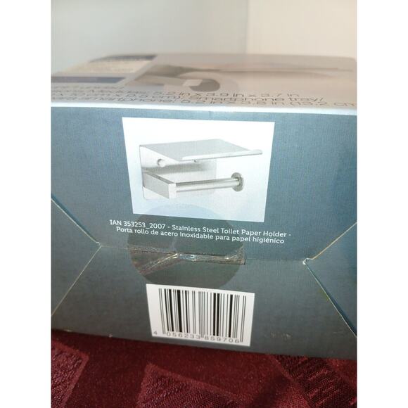 Toilet Paper Holder with Phone Shelf Brushed Stainless Steel NIB Wall Mounted - Picture 10 of 10